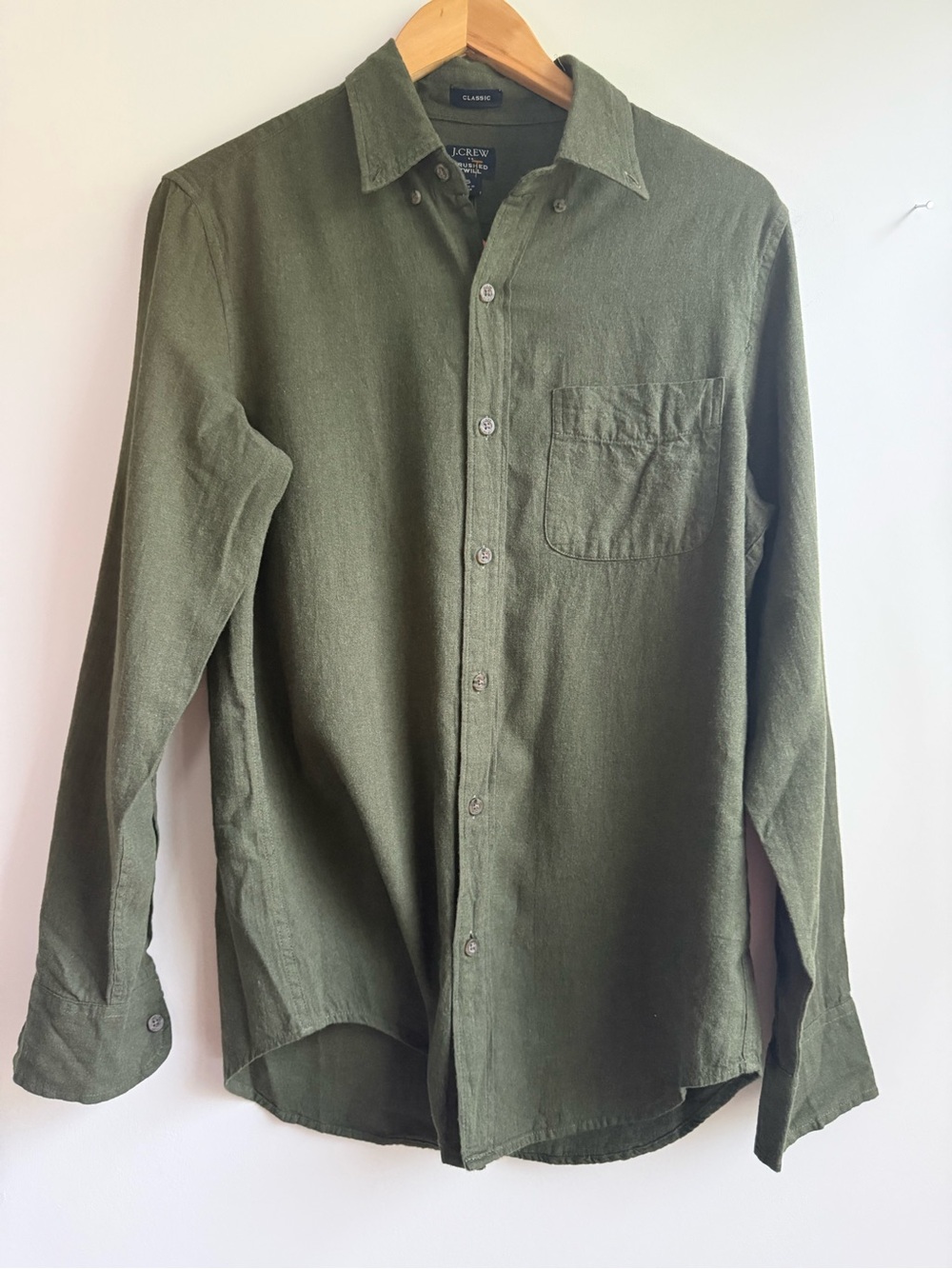 J. Crew Men's Olive Green Button-Down Linen Blend Shirt